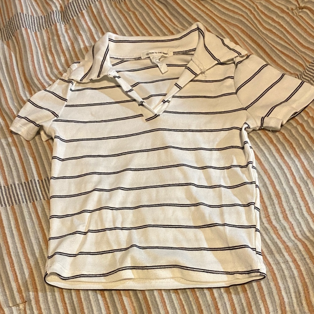 Caution To The Wind White and Black Striped Crop Top